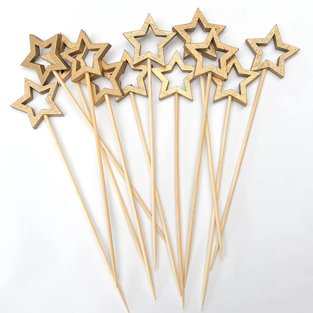 50 Stück Stern Einweg-Bambusspieße Gold Silber Buffet Obst Essen Picks Cocktail Sticks Weihnachtsdekoration Geburtstag Hochzeit – Detail 8