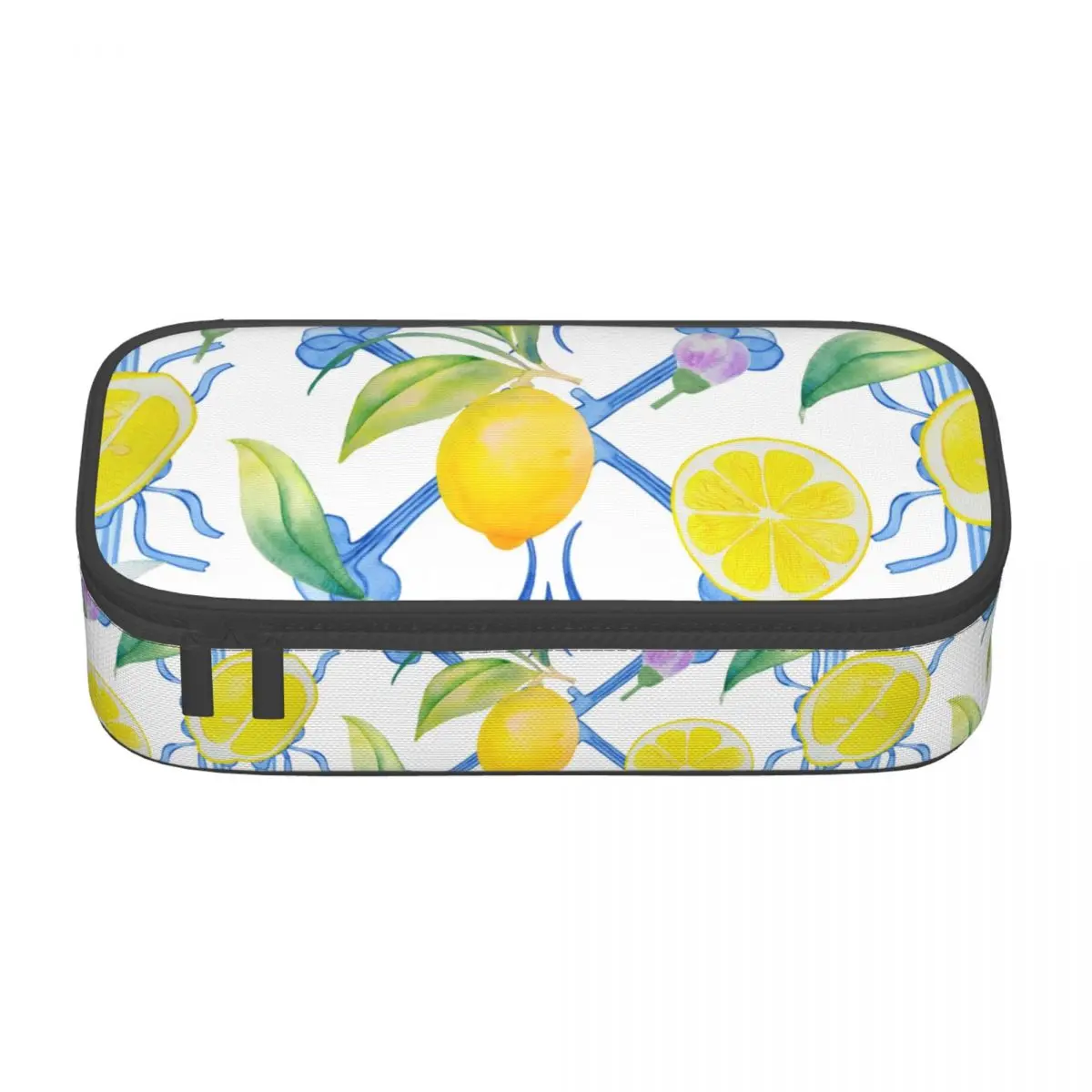 Custom Summer Fruit Lemons Mediterranean Tiles Cute Pencil Case Boys Gilrs Large Capacity Pencil Bag School Accessories