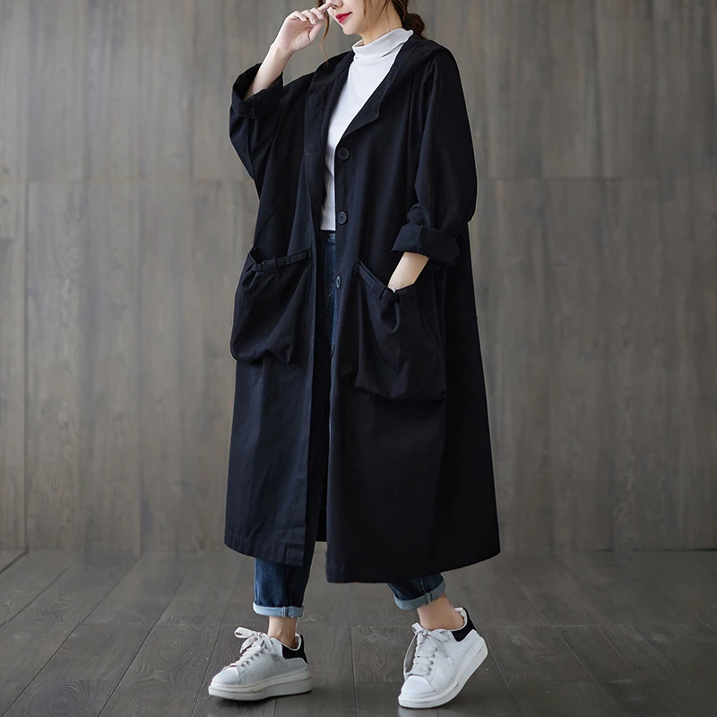 

SuperAen Oversized Women's Loose Long Style Big Pocket Windbreaker Coat Hooded Casual All Match Jacket Spring 2022 New Style