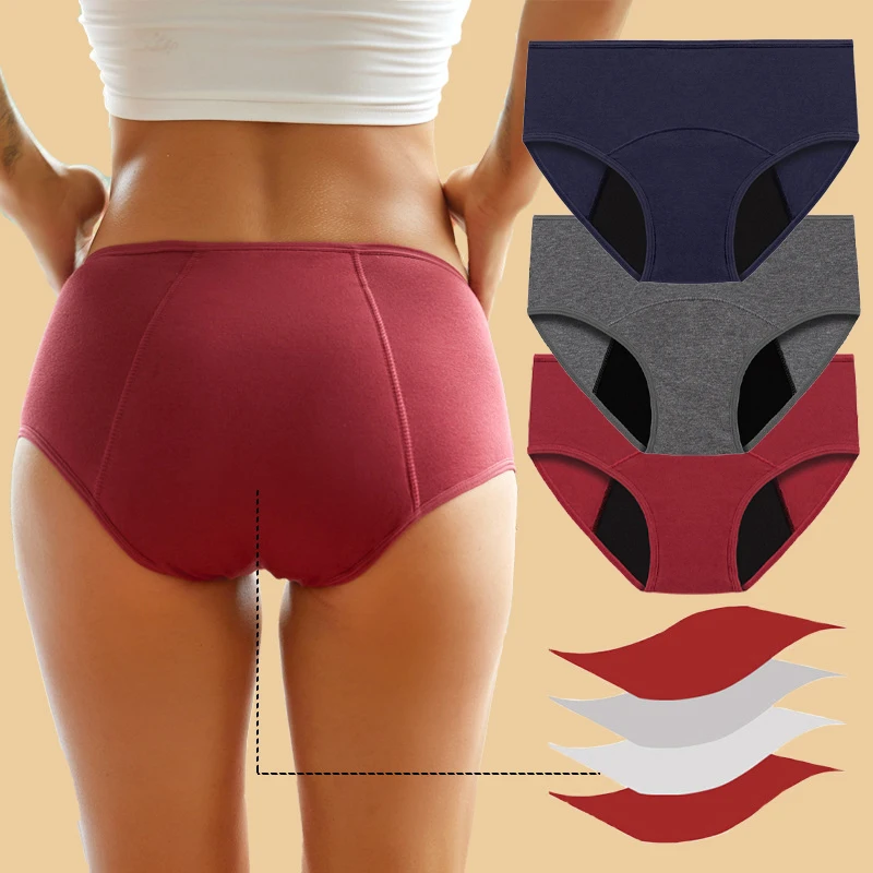 Übergrößen Menstruationsunterwäsche Auslaufsichere Slips Damen Einfarbige Baumwollslips Lingerie Saugfähige Komfortable Physiologische Unterwäsche