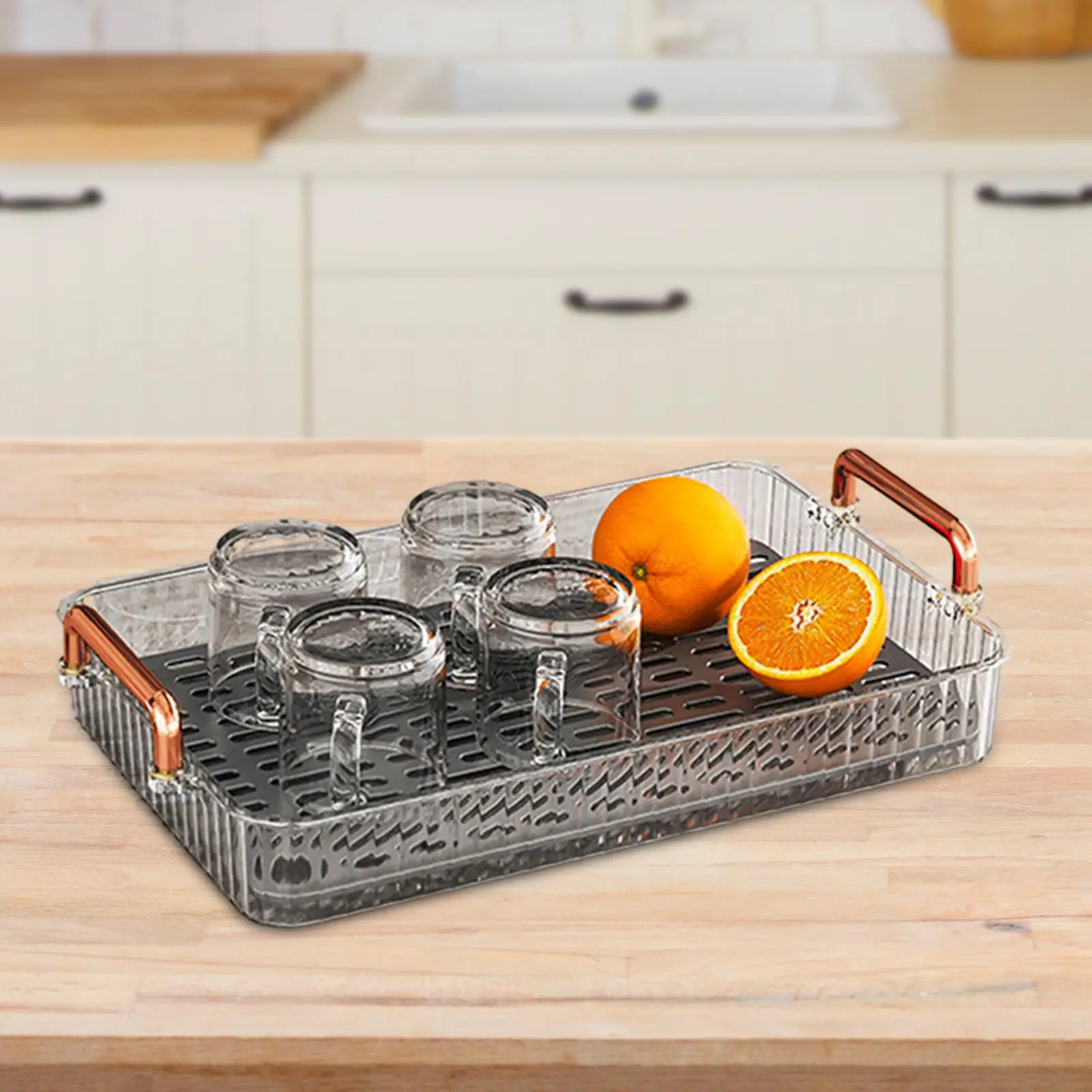 Elegant Plastic Serving Tray with Handle Decorative Round Tray for Bathroom Vanity Storage Jewelry Perfume Organizer Dish