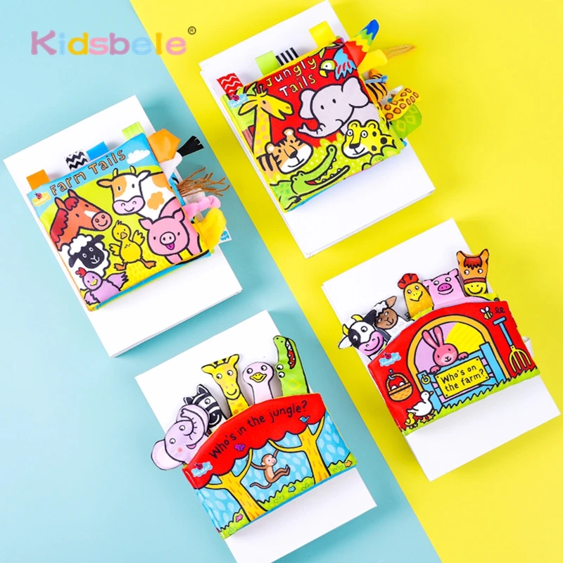 Libros suaves para bebés con sonido arrugado, libro de tela con cola de Animal para niños pequeños, juguete de desarrollo sensorial, libro de tela de Aprendizaje Temprano