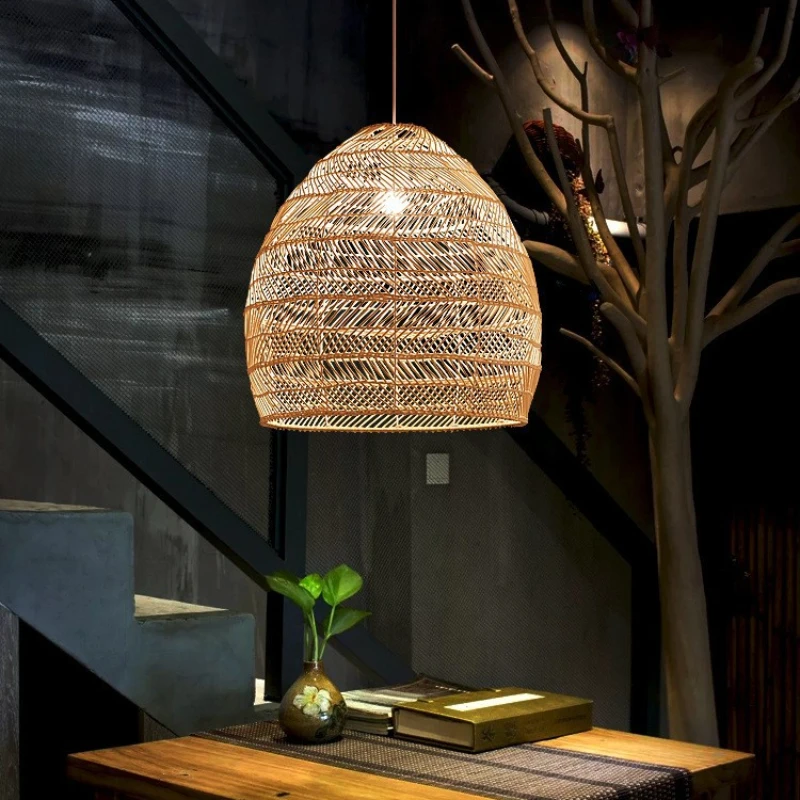 

Chinese Style Handmake Rattan Vintage Modest Ceiling Lamps for Room Dining Table Cafe Restaurant Pendant Lights Home-appliance