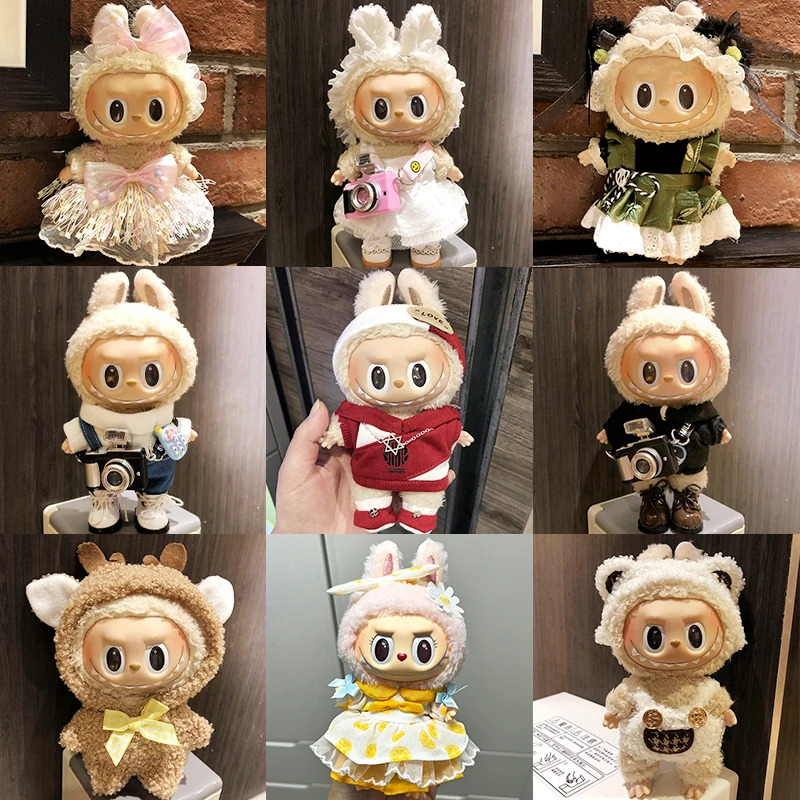 17cm Labubu Vinyl Doll Unique Clothes Macaron Color Attachment Dress Up Toys Collection Figure figurine Friends birthday gifts