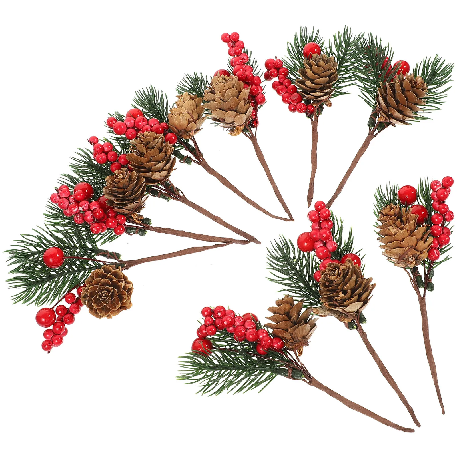 

10pcs Christmas Picks Artificial Red Fruit Pine Branches Simulation Decor For Holiday Tree Xmas Berry Decoration Party Supplies