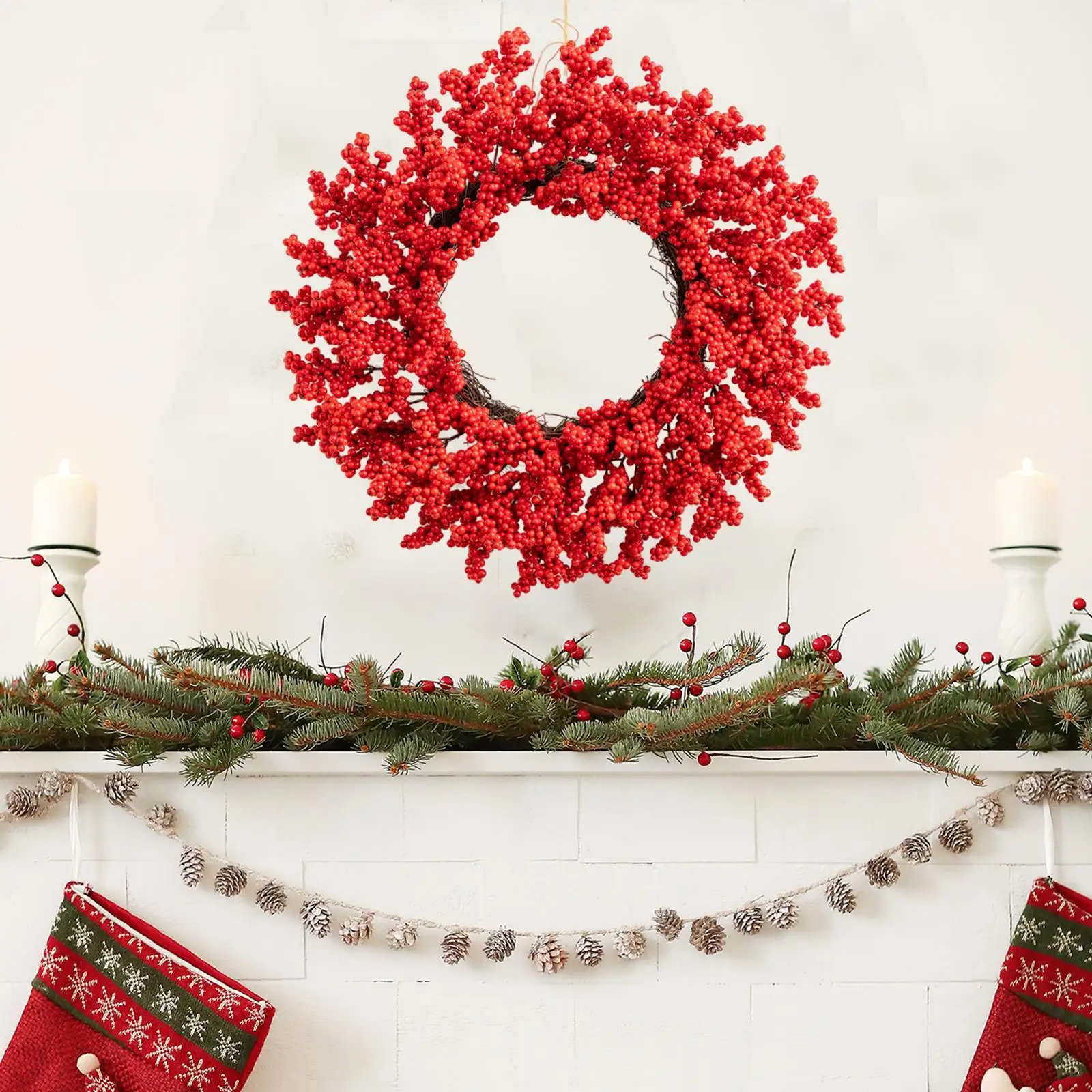 Red Berry Wreath for Door 50cm Xmas Decorations Artificial Christmas Wreath for Holiday Housewarming New Year Hotel Farmhouse