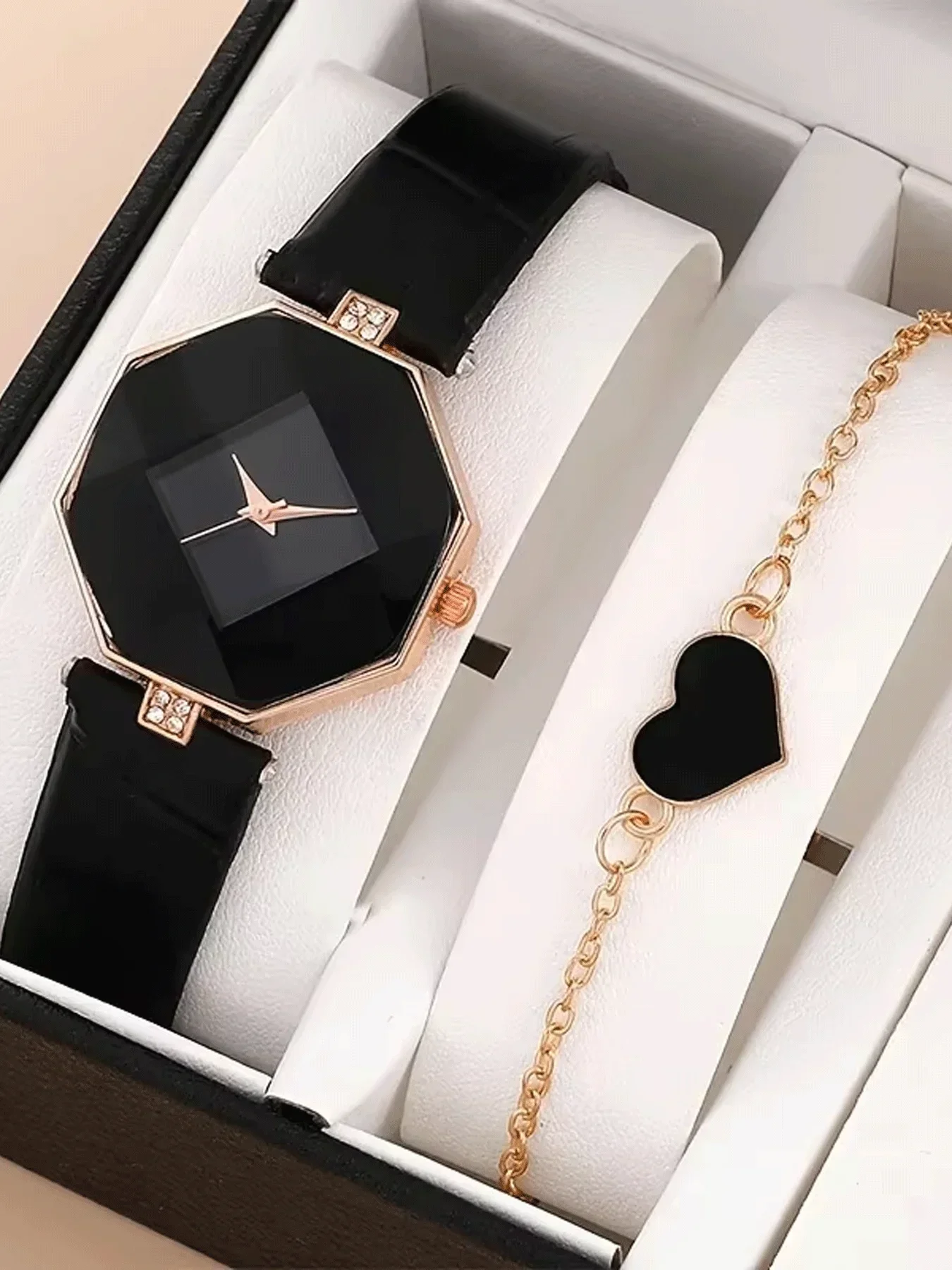 2-piece exquisite women's watch angular diamond mirror fashion watch set