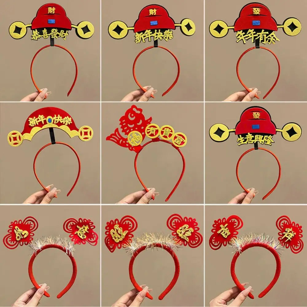 Red Hairband 2024 Happy New Year Headband Mascot Dragon Cartoon Dragon Headband Felt Hair Hoop Chinese Style New Year Headdress