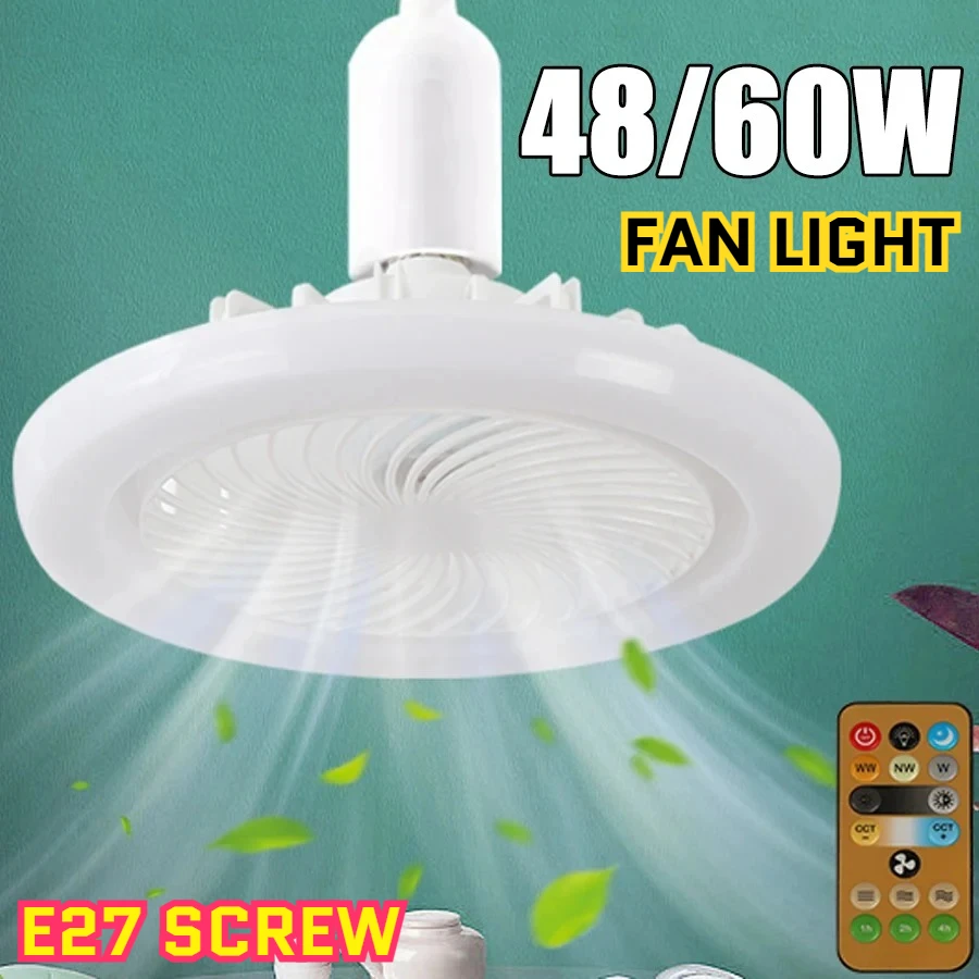

Rotatable 3in1 Ceiling Fan with Remote Control Lamp E27 Converter Base Dimmable LED Light Silent for Bedroom Living Room