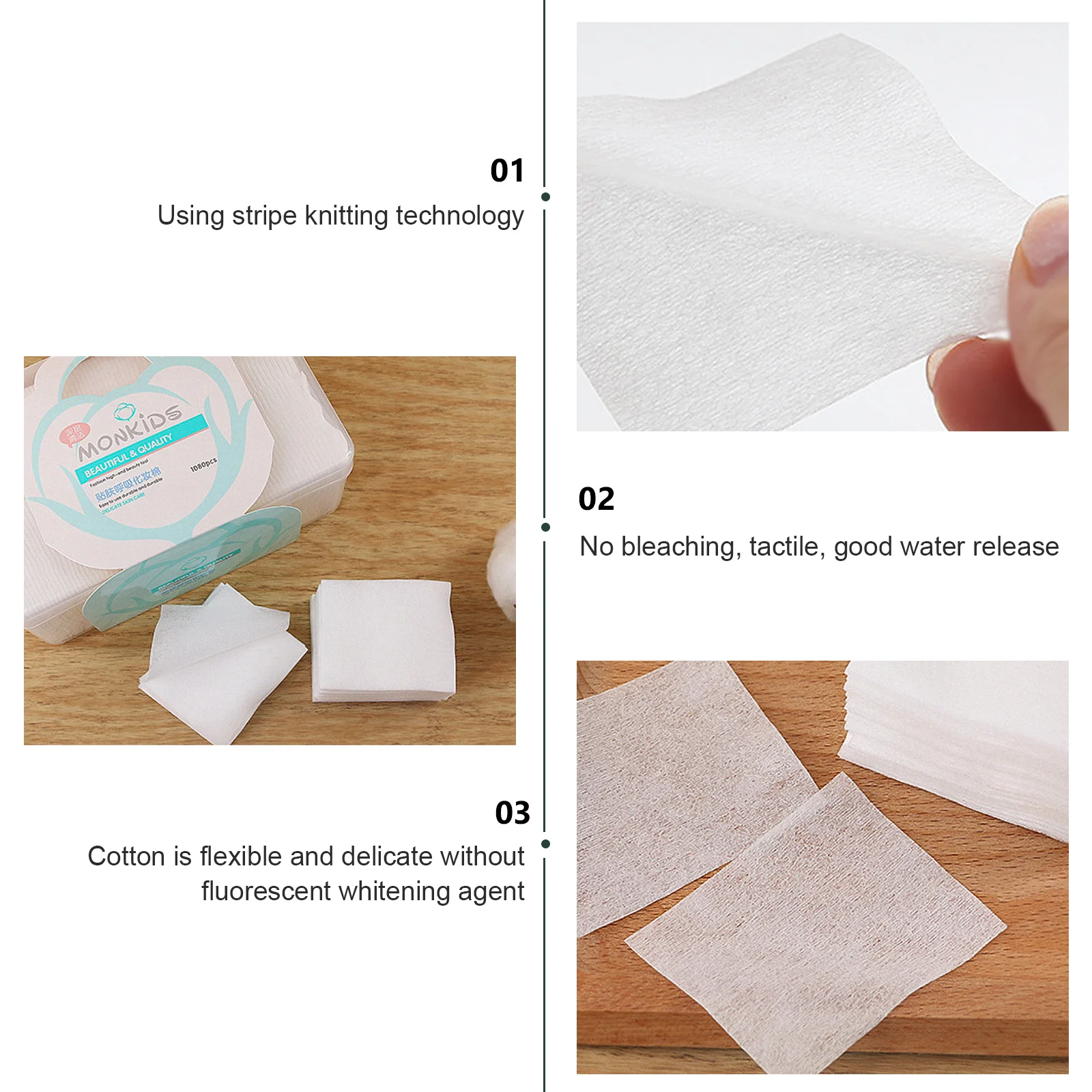 1080 個のメイクアップコットンパッド不織布安全無臭快適なメイク落としフェイシャルパッドマニキュアリムーバースキンケア