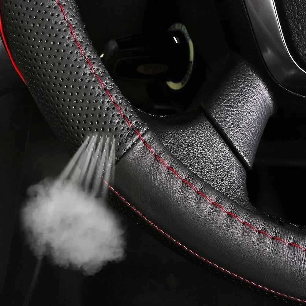 Car Styling Steering Wheel Covers Extremely Soft Leather Braid Steering-wheel Needles Thread Interior Accessories Decoration Red