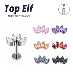 G23/ASTM F136 Titanium 4 CZ Blaze Set Tops G23 Titanium Internally Threaded Labret Ear Nose Body Piercing Jewelry