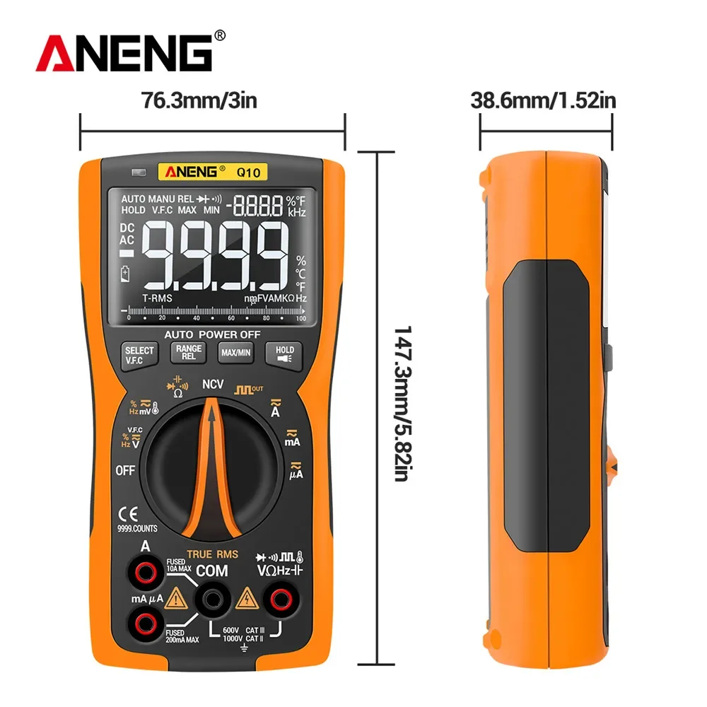 Imagem -06 - Intelligent Anti-burn Multímetro com Verdadeiro Valor Eficaz Componentes Eletrônicos Tester Ferramenta 9999 Palavras Multi-função Aneng-q10