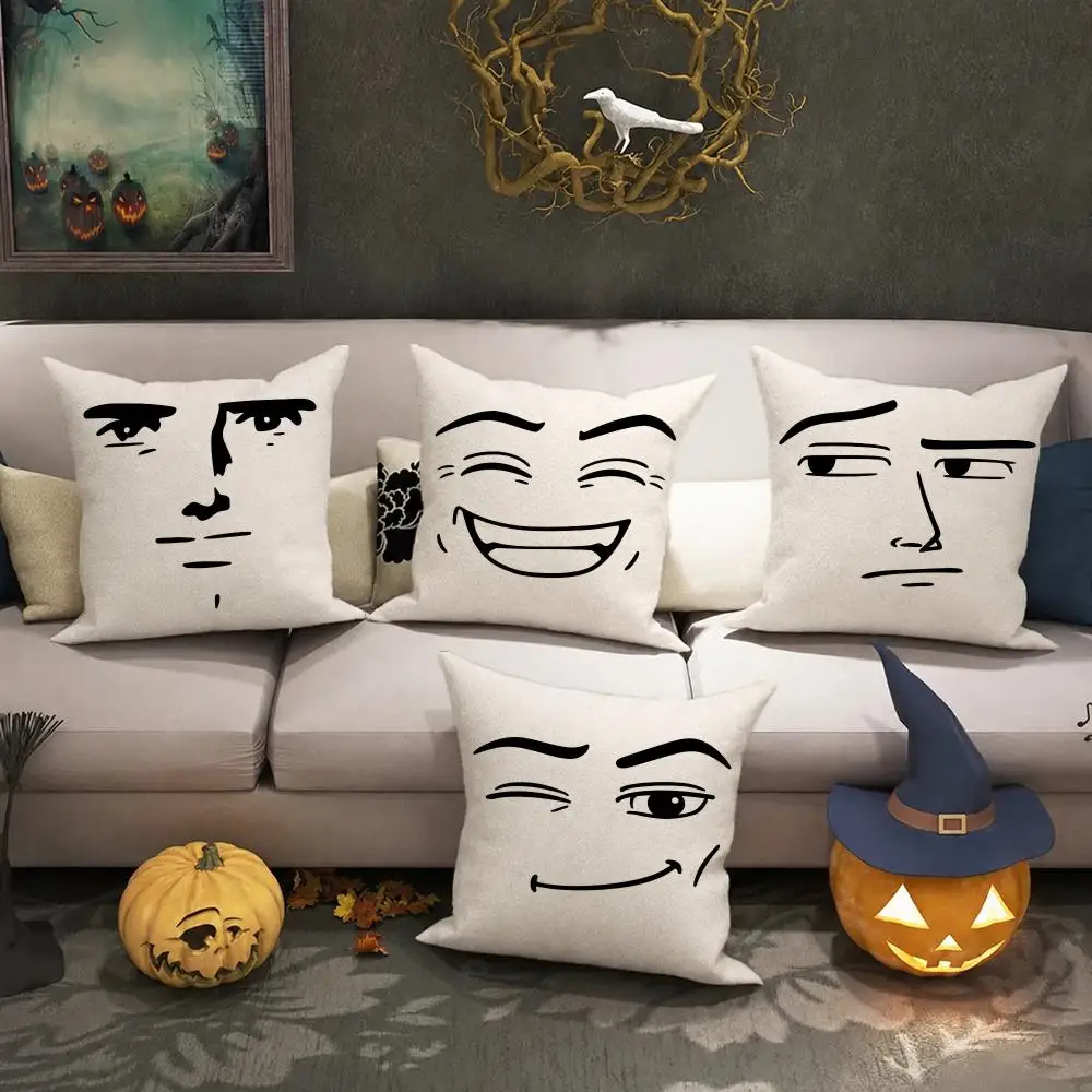 Funny Face Doodle Line Art Cushion Cover Halloween decoration trick or treat cushion cover, ghost, pumpkin head, bat decoration