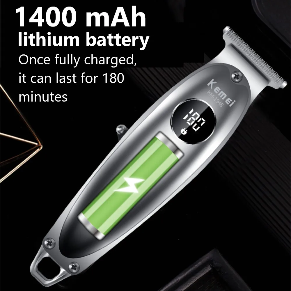 Kemei-1948 Electric Barber Full Metal Housing Hair Trimmer for Men Lithium Lon Powerful Beard Trimmer Finishing Machine