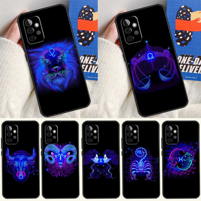 Neon Zodiac Signs Case For Samsung Galaxy A53 A15 A22 A52 A32 A54 A14 A16 A26 A36 A56 A55 A35 A05 A06 A33 A13