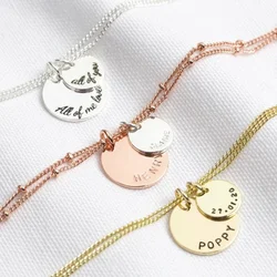 Customized Engrave Name Personalised Double Disc Charm Bracelet Stainless Steel for Women Bangle DIY Jewelry Gift for Her Lovers