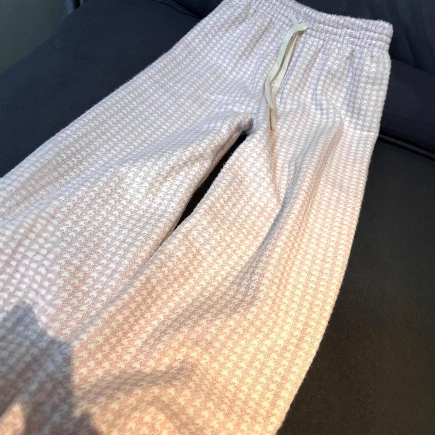 2025 Simple Fleece Plaid Pants for Women Winter College Style Youthful Straight Wide-Leg Pants