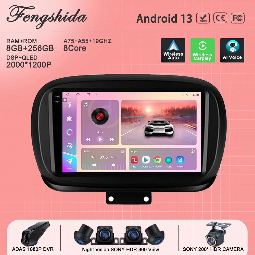 Android13 For Fiat 500X 2014 - 2020 Auto Radio Stereo Head Unit Multimedia Screen Player Navigation GPS No 2din DVD 5G WIFI BT