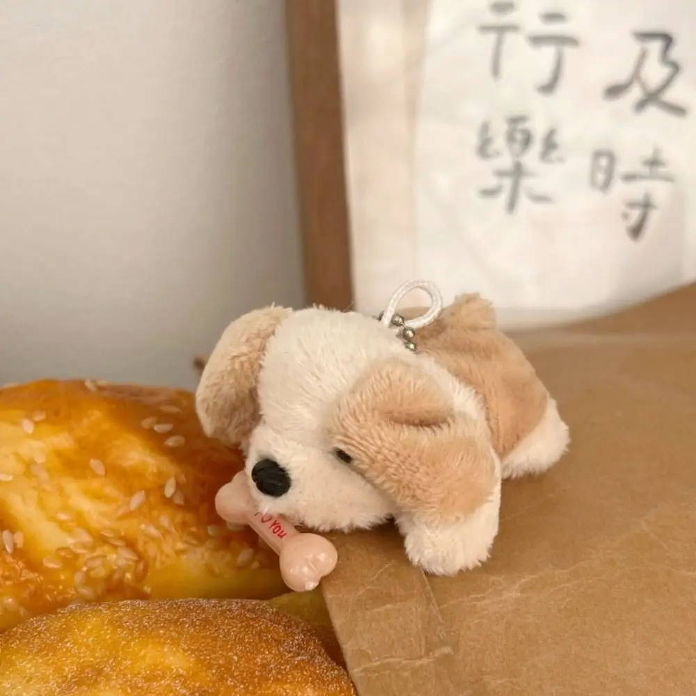 Keyring Stuffed Animal Plush Bone Puppy Dog Doll Cute Kawaii Plush Puppy Keychain Cartoon Fashion Car Pendant Backpack Pendant