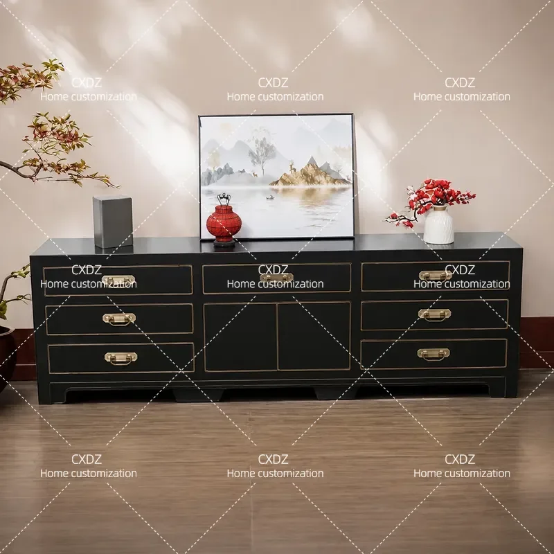New Chinese-style forehead hall simple black paint TV cabinet post-modern low cabinet floor cabinet small apartment storage
