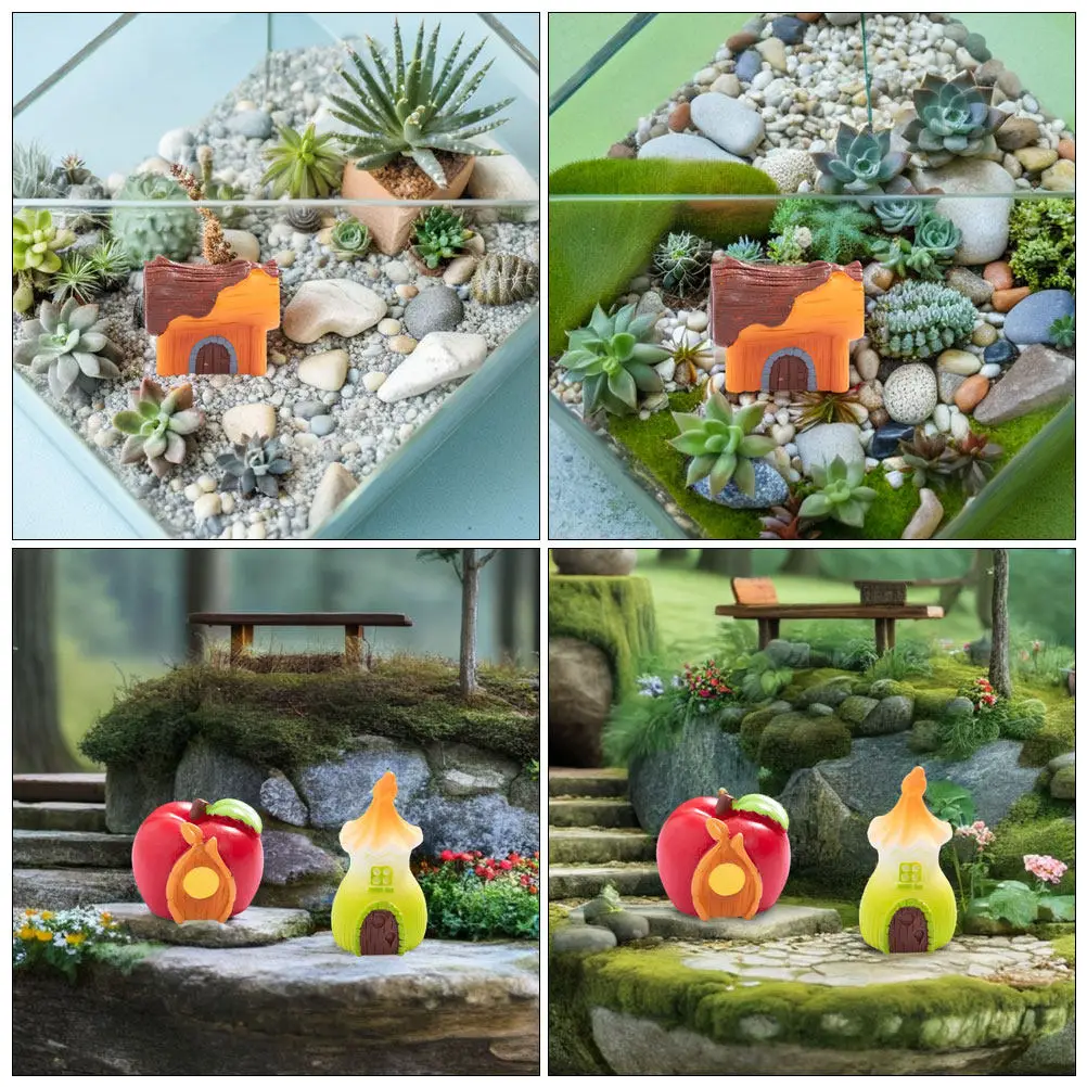 8Pcs Resin Fairy Mushroom Statue Mini Cottage for Micro Landscape Garden Bonsai Decor Desktop Bookshelf Plant Arrangement