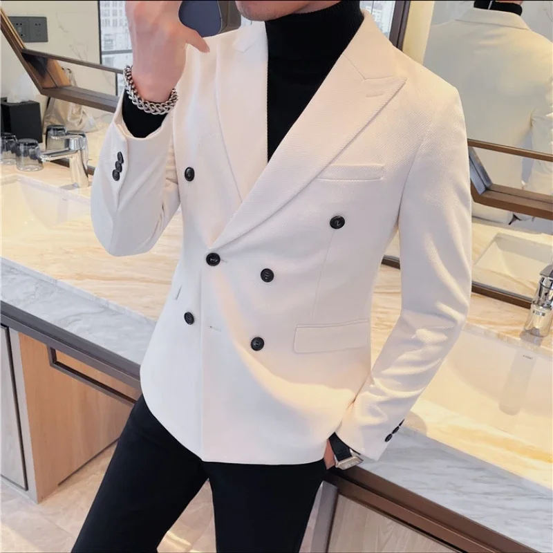 

2023 Autumn Winter Double Breasted Suit Jacket for Men Slim Fit Casual Business Formal Dress Blazers Wedding Social Jacket