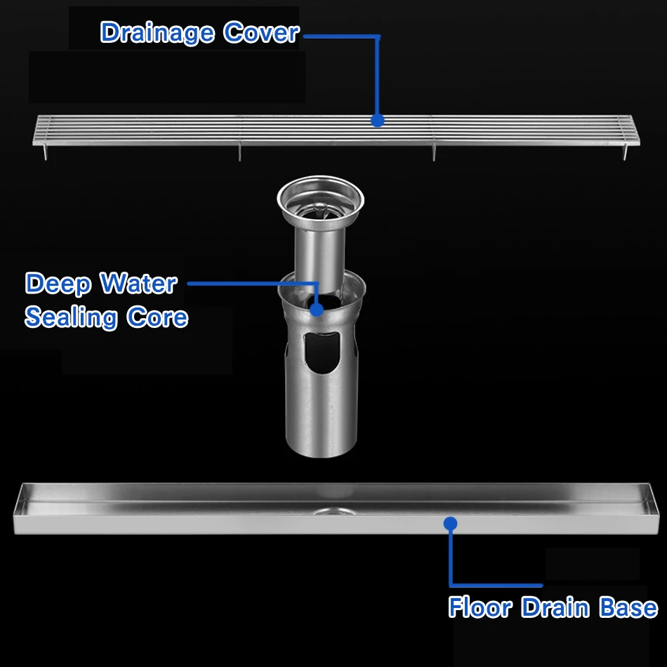Imagem -03 - Dreno de Assoalho do Banheiro Usu304 Listra Retângulo Chuveiro Drenagem Linear Longa Lateral Drenos para Cozinha Lavatory Aço Inoxidável