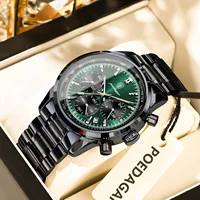 Reloj POEDAGAR de lujo para hombre, cronógrafo luminoso resistente al agua con fecha, reloj de cuarzo a la moda para hombre, relojes deportivos de acero inoxidable para hombre