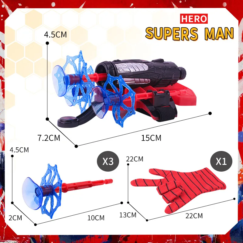 New for spiderman  Anime Figure Figures Kawaii Kids Plastic Role Play Gloves Launcher Set Wrist Toy Set