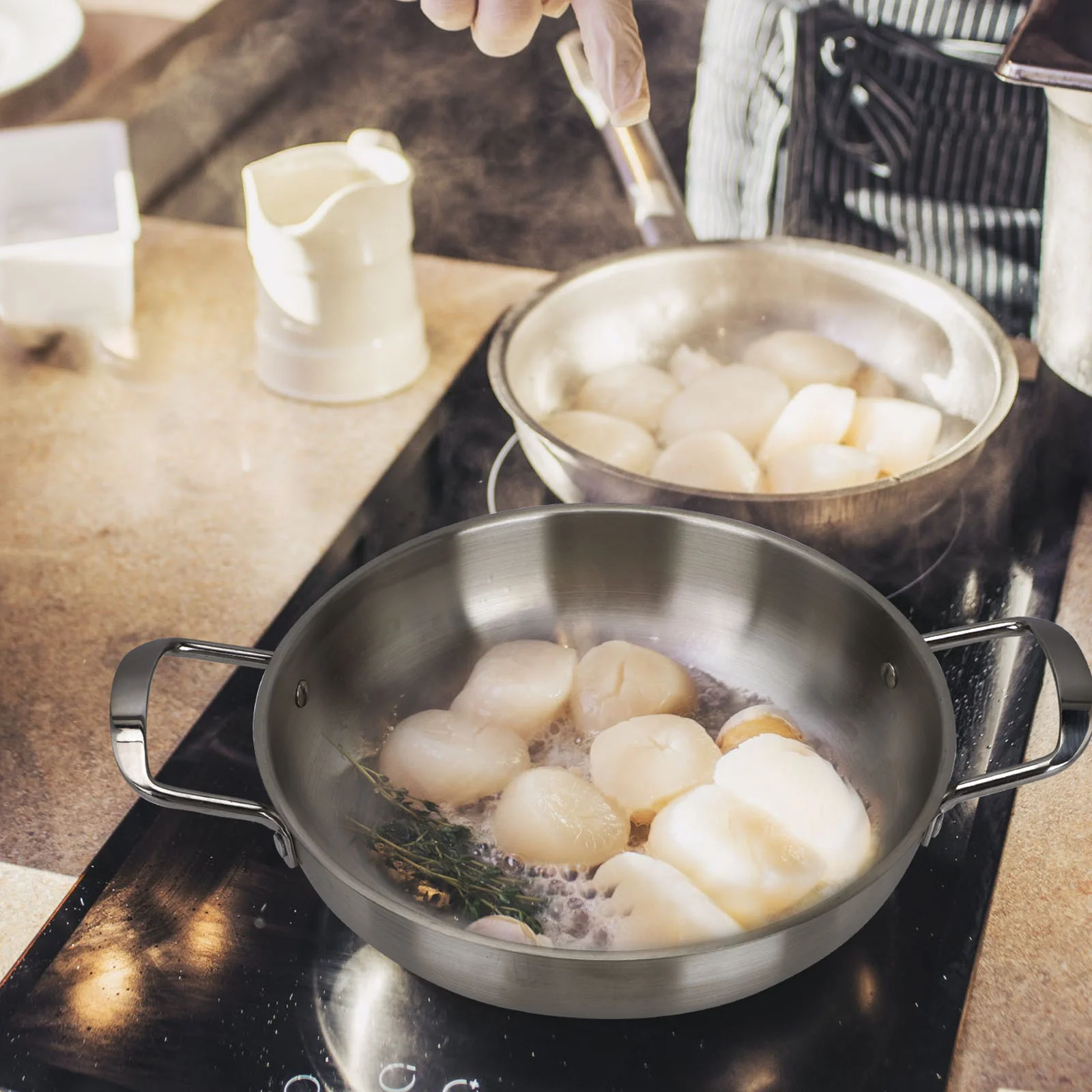 

Stainless Steel Ramen Pot 26CM Double Handle Soup Pan Noodle Cooker Fryer Seafood Stew Wok Kitchen Utensil