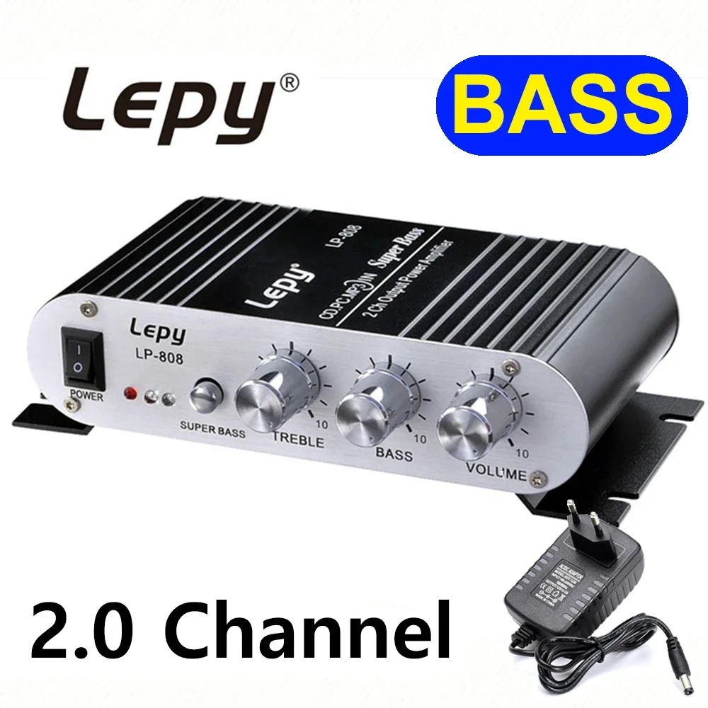 LP 808 HIFI Audio Amplifier 2.0 Channel Power Amplifier RCA/AUX Audio Input MP3 Bass Amplifier for Home AV System 12V3A 20W+20W