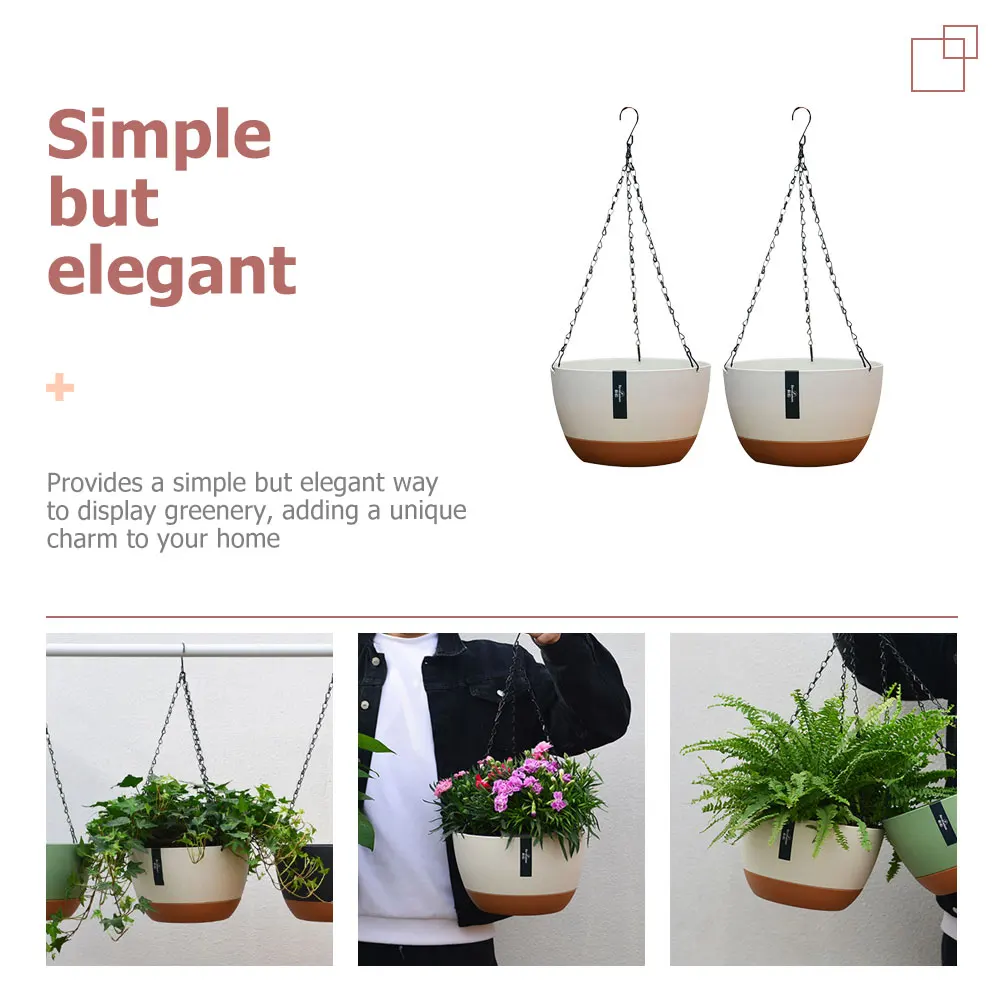 

2 Sets Hanging Basket Flower Pot Lightweight Metal for Balcony Plants Decor Plastic Planter Garden Flowerpot