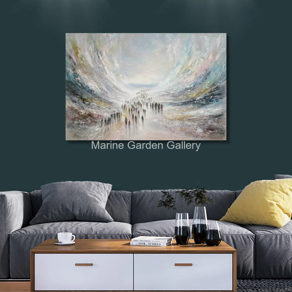 Hand Painted Splitting the Sea Oil Painting Biblical Exodus Israelites Canvas Art Textured Judaism Wall Decor for Living Room