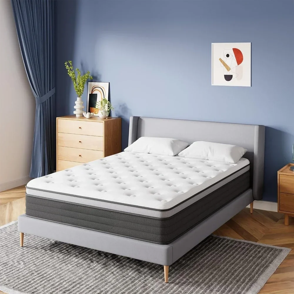 Matelas Queen Size de 12 Pouces, en Mousse à Mémoire de Forme, avec Ressorts à Poches Individuels, Frais et Respirant