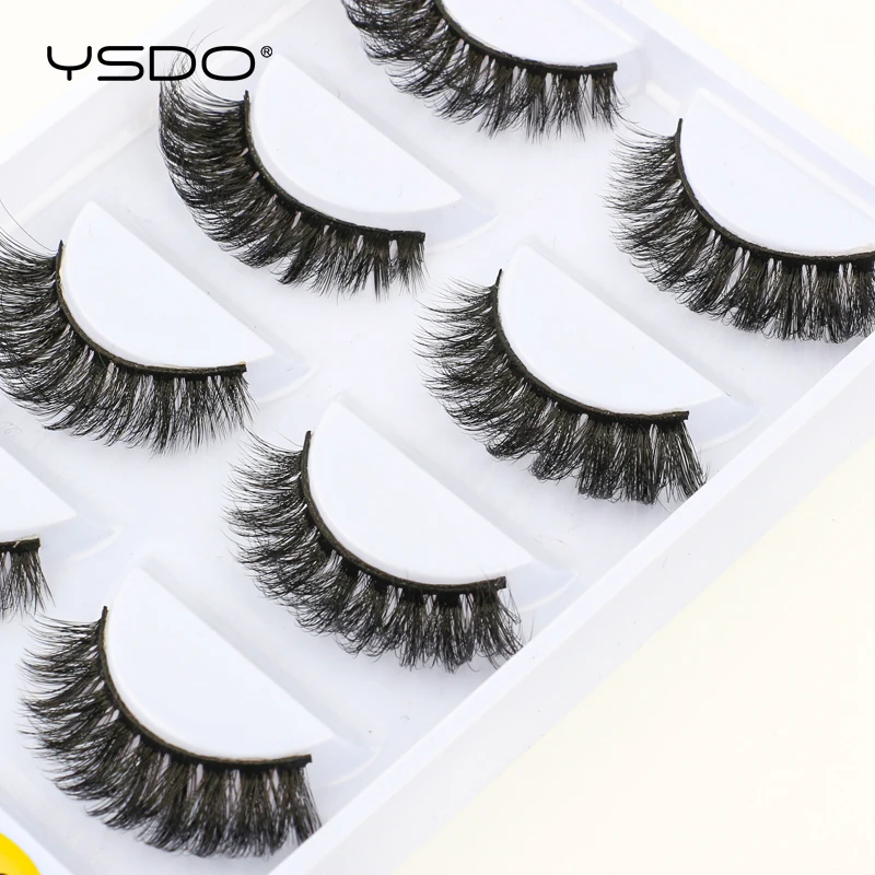 YSDO 5 Pairs Fluffy Dramatic False Eyelashes Natural Long 3D Mink Eyelashes Cruelty Free Faux Mink Lashes Wispy Lashes Makeup