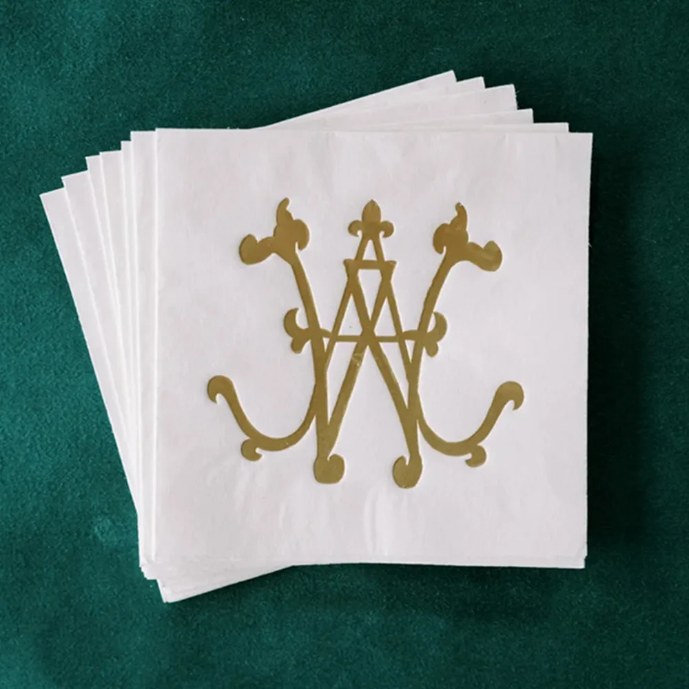 

50PCS Monogram Cocktail Napkins | Gold Foil | Wedding Reception | Custom