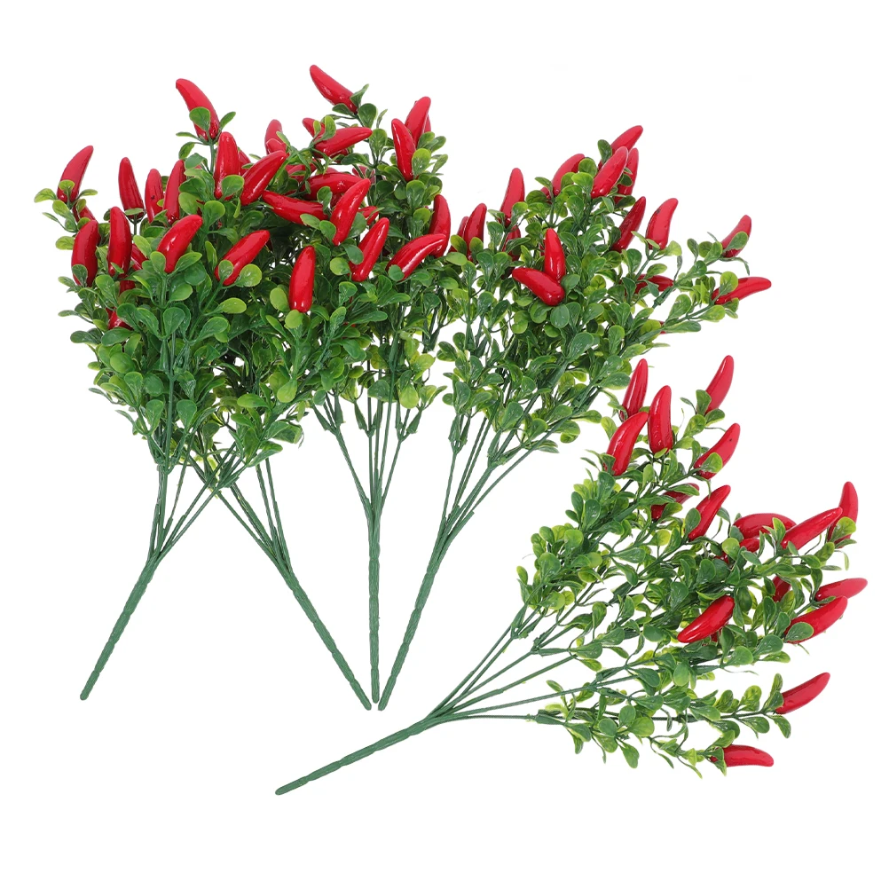 

5 Pcs Chili Stems Simulated Pepper Tree Decor nament Red Fruit Artificial Vegetable Branch Centerpiece