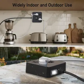 Voděodolná zásuvka IPX6 s USB portem, 3 široké zásuvky + 3 USB porty, plochá zástrčka, vícenásobná zásuvka s vypínačem 6 nejlepší prodej hlavní podřízená zásuvka - №5