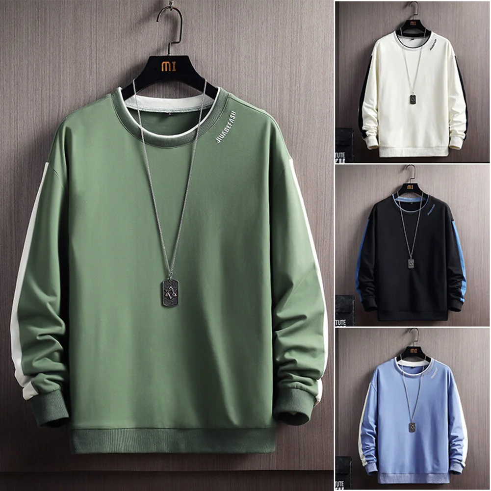 Suéter de manga larga para hombre, suéter holgado de cuello redondo con contraste de Color, venta al por mayor