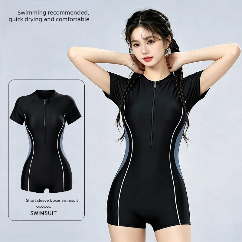 New Arrival Women Slimming One Piece Swimwear With Detachable Chest Pad Quick Dry Conservative Modest Swimsuit For Beach Pool