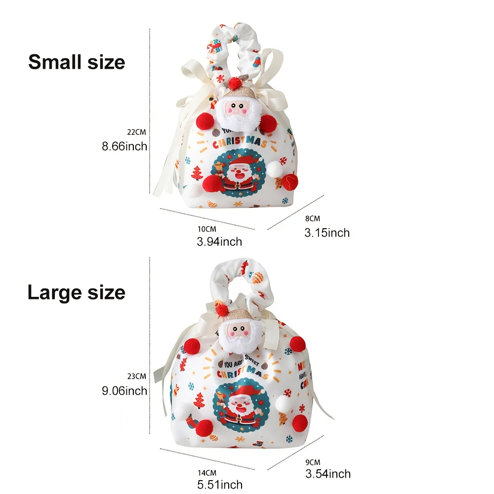 قطعة واحدة من أكياس هدايا عيد الميلاد مع إغلاق برباط - أكياس هدايا لحفلات الأعياد قابلة لإعادة الاستخدام مع سانتا ورجل الثلج ومنزل خبز الزنجبيل