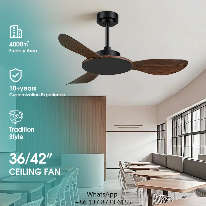 Modern 3 Blades ABS Metal Ceiling Fan Remote Control Electric Energy Conservation No Light Decorative For Living Room Bedroom