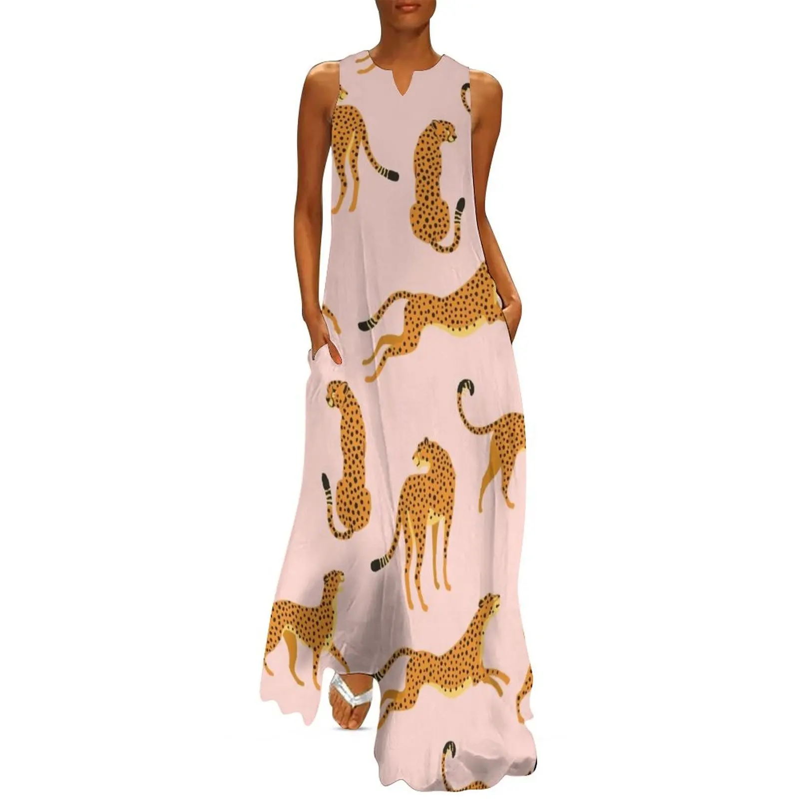 Leopards or cheetahs. Long Dress elegant women