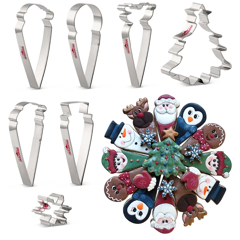 KENIAO Christmas Platter Cookie Cutter Set - 7 PC - Snowflake, Reindeer, Snowman, Santa Biscuit Bread Molds - Stainless Steel