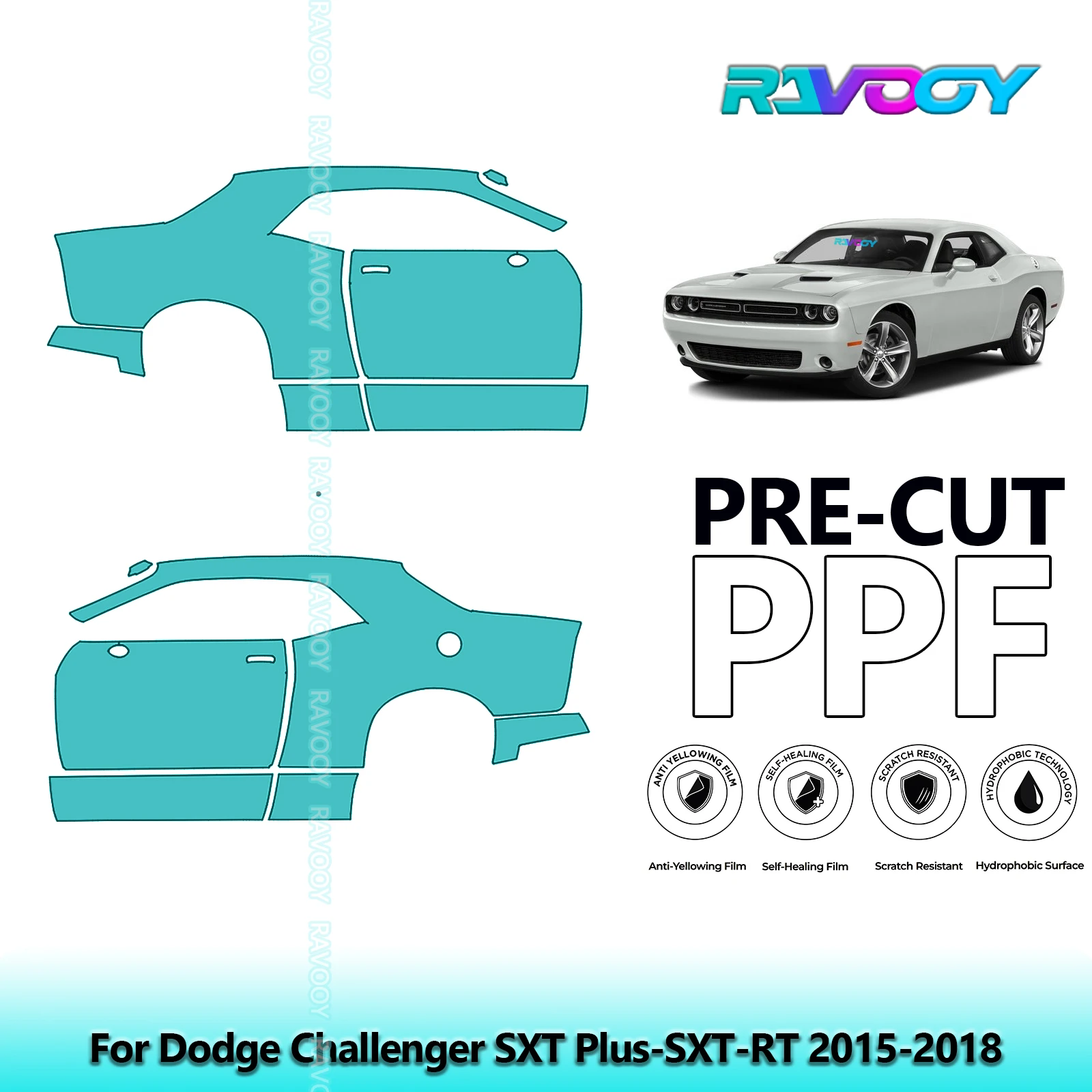 

For Dodge Challenger SXT Plus-SXT-RT 2015-2018 8.5mil Pre-Cut PPF Door & A/B Pillar Kit TPU Paint Protection Film Set