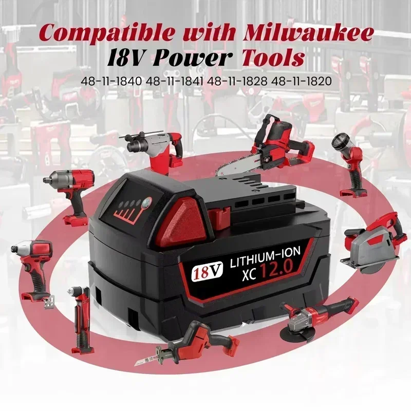 Para milwaukee m18 bateria 18v 12.0ah 9.0ah bateria de lítio de substituição para milwaukee m18 48-11-1815 48-11-1850 2604-22 bateria