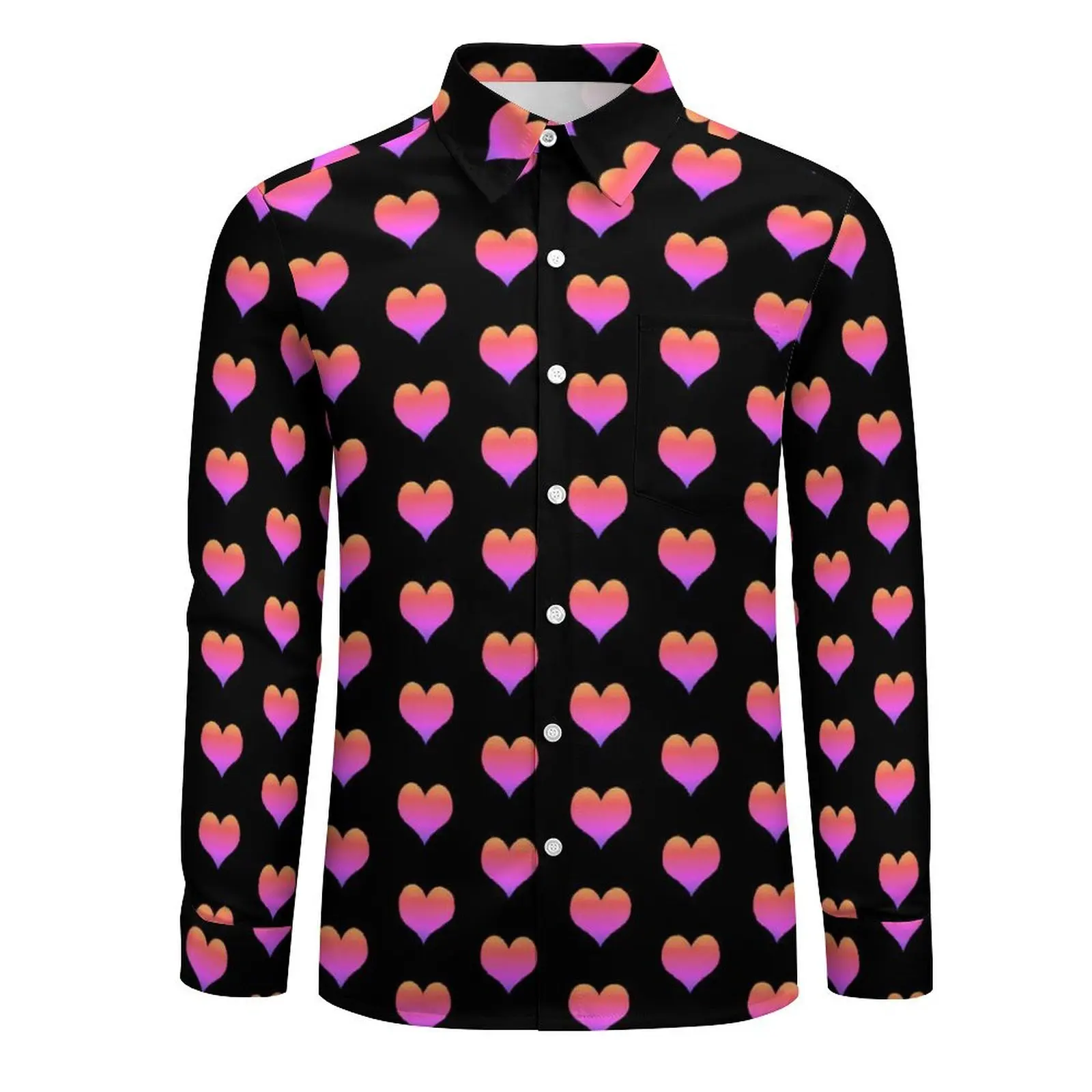 Pink Hearts Print Casual Shirt Valentine's Day Classic Hawaiian Shirts Men Short-Sleeved Vacation Stylish Oversized Blouses