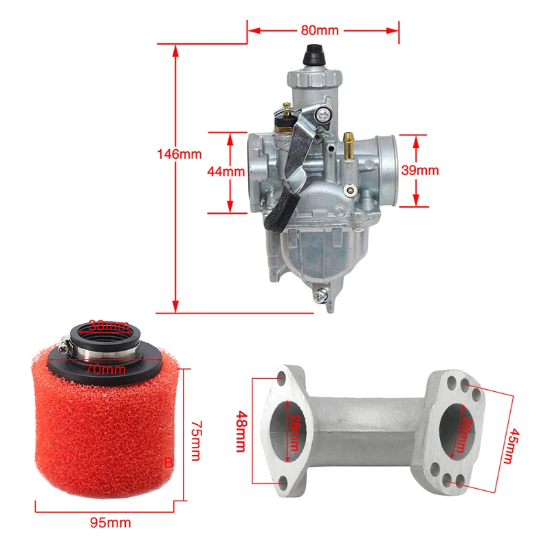 Sclmotos- Motor Carburetor With Air Filter Adapter For Mikuni VM22 26mm 110cc 125cc 140cc Lifan YX Zonshen Apollo SSR KLX BBR