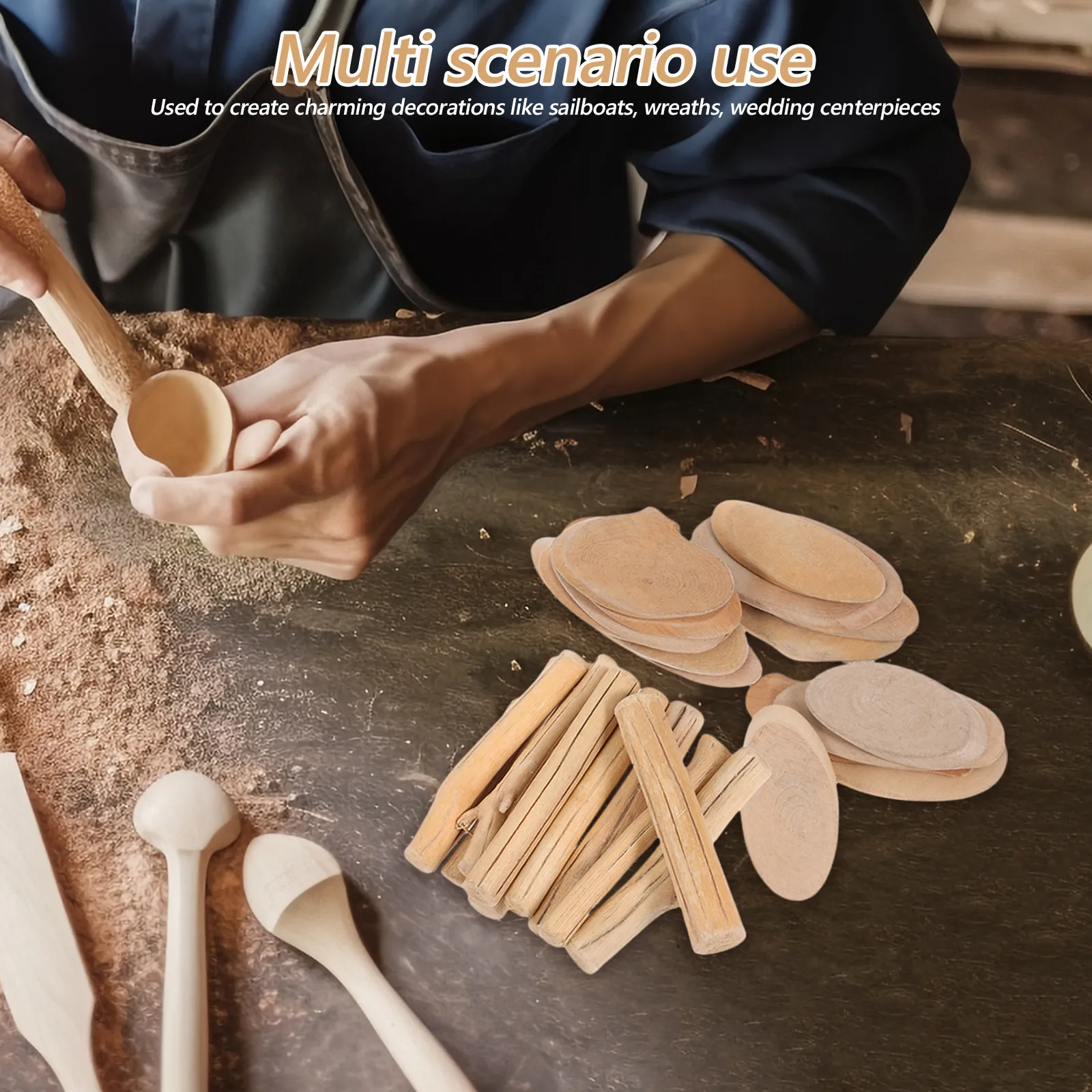 

1Set Unpainted Wood Craft Supplies Natural Wood Slices Rods Strips DIY Rustic Decor for Wedding Shower Tiered Cake Decor